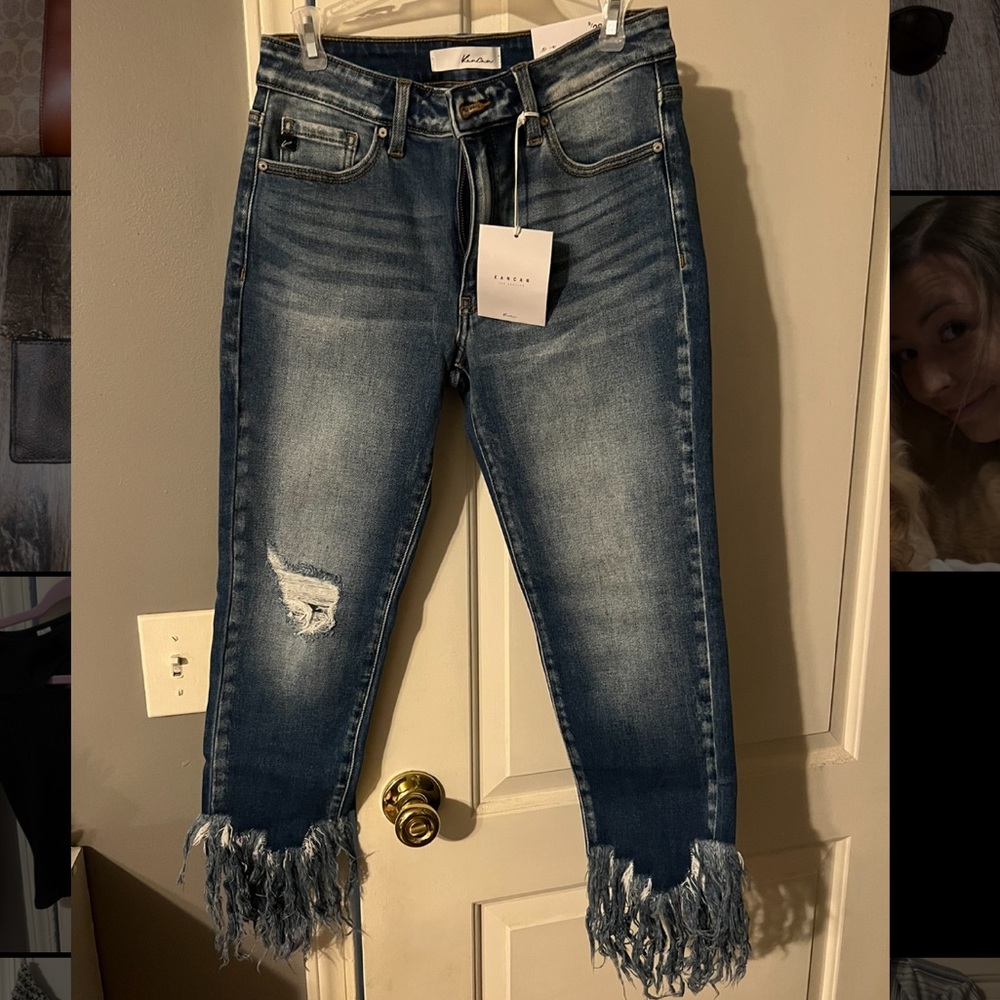 Kancan mid-rise fringe jeans